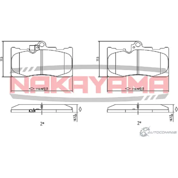 Колодки тормозные дисковые передние, комплект NAKAYAMA HP8572NY 1425572892 525V 4SV B164DU