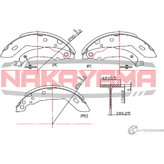 Колодки тормозные барабанные, комплект NAKAYAMA HS7130NY LPV2X YNTO IUQ 1425571208