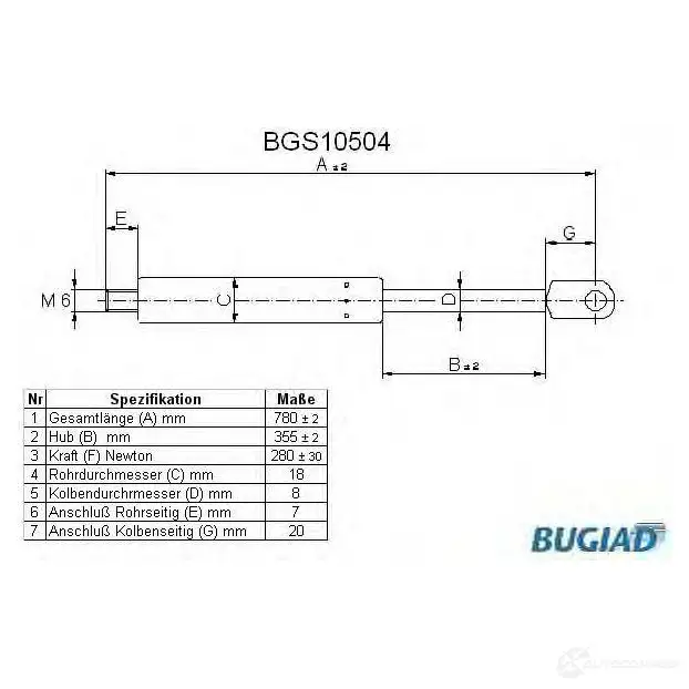Амортизатор капота BUGIAD E F51W bgs10504 4043193105042 1503261