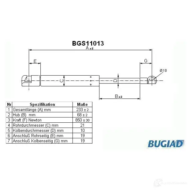 Амортизатор капота BUGIAD 3CC 267R 1503713 bgs11013 изображение 0