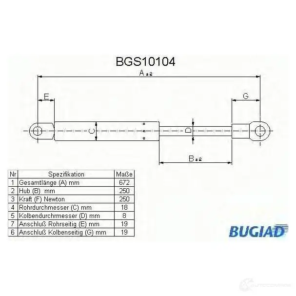 Амортизатор капота BUGIAD 4043193101044 bgs10104 V VHEKZ2 1503044