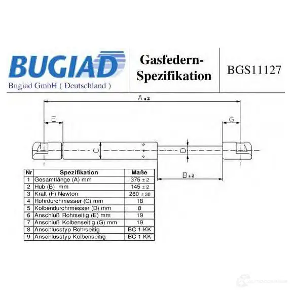 Амортизатор капота BUGIAD 1503825 bgs11127 EXD3 N6 изображение 0