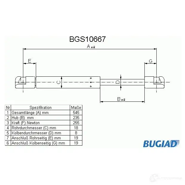 Амортизатор капота BUGIAD bgs10667 4043193106674 1503397 V 5GUB4