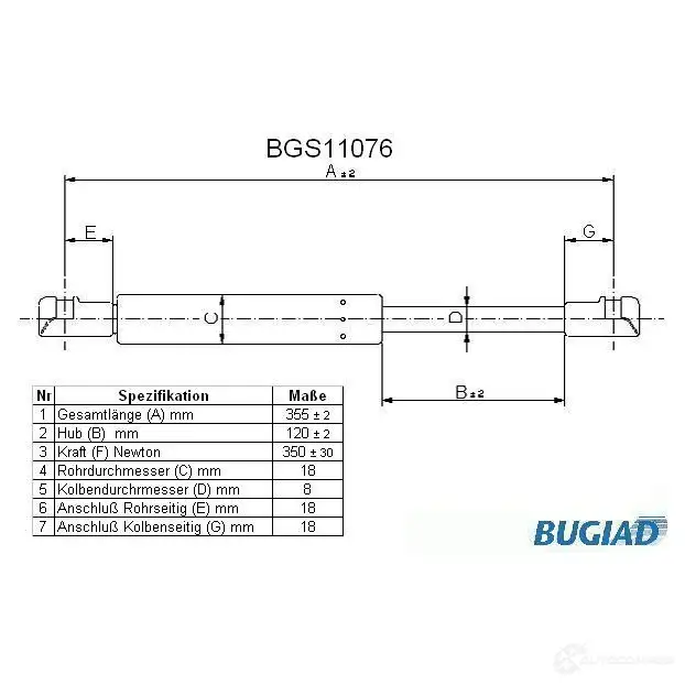 Амортизатор капота BUGIAD 1503775 YSEM XY bgs11076