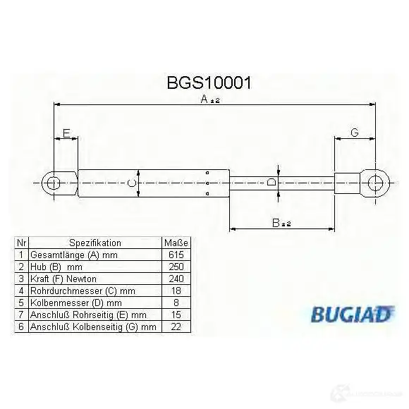 Амортизатор капота BUGIAD 4043193100016 bgs10001 X QYI3 1502993