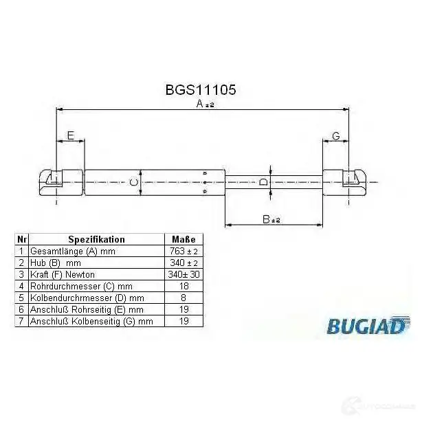 Амортизатор капота BUGIAD 1503804 bgs11105 WVEUS V8 изображение 0