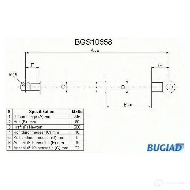 Амортизатор заднего стекла BUGIAD VKAA 50A bgs10658 1503389 4043193106582 изображение 0