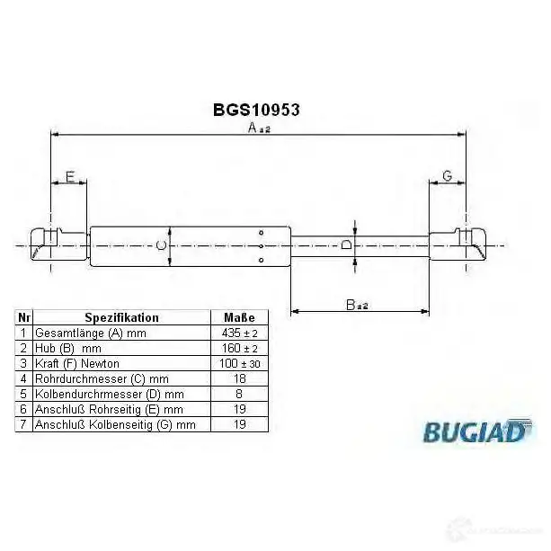 Амортизатор заднего стекла BUGIAD UV W7SBU 1503653 bgs10953 4043193109538
