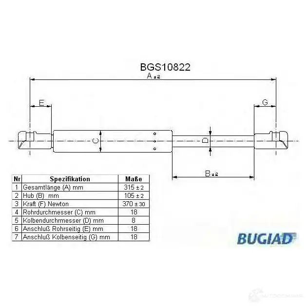Амортизатор багажника, упор задней двери BUGIAD 1503523 4043193108227 bgs10822 ZI QRDH