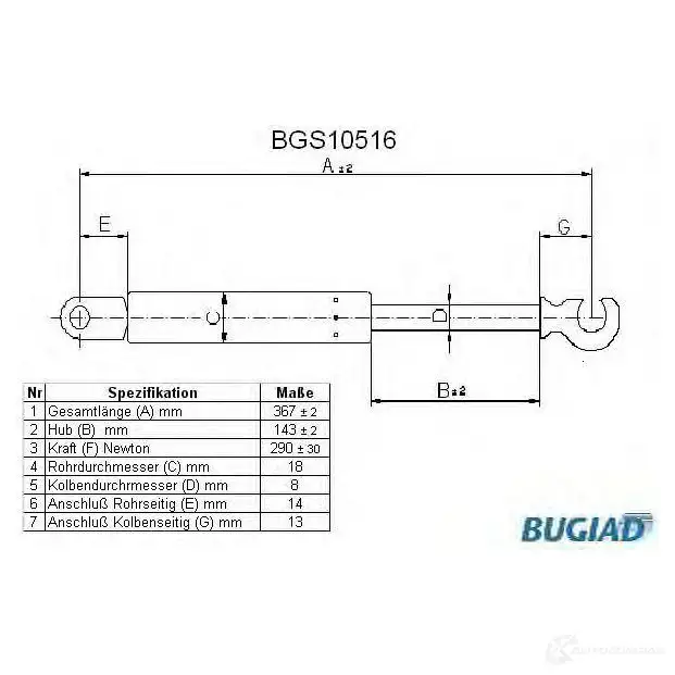 Амортизатор багажника, упор задней двери BUGIAD bgs10516 4043193105165 1503273 QL7 U000