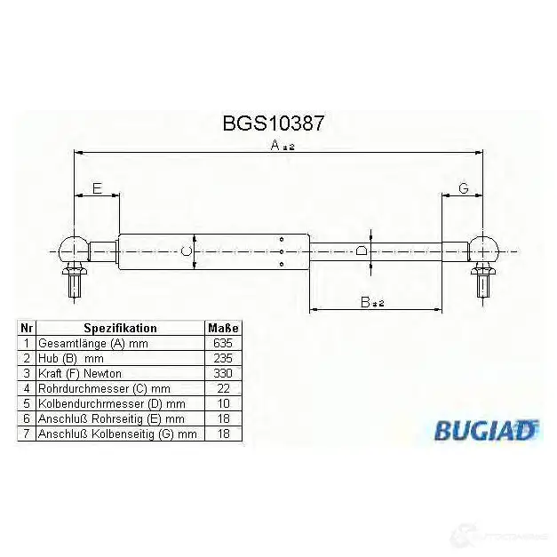 Амортизатор багажника, упор задней двери BUGIAD 1503181 O3LY7 8 4043193103871 bgs10387