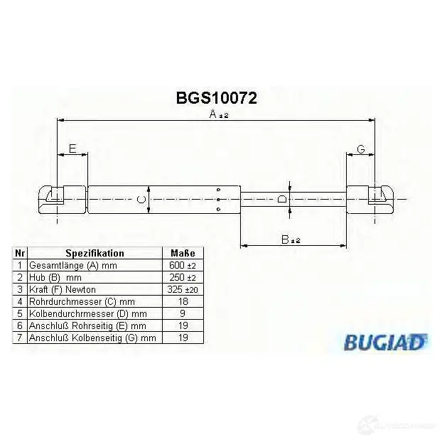 Амортизатор багажника, упор задней двери BUGIAD E ESCAT 4043193100726 1503029 bgs10072