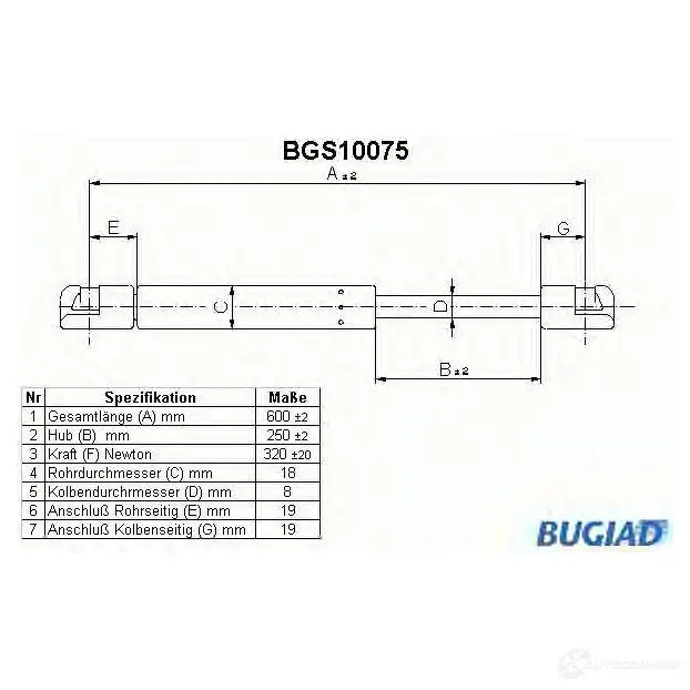 Амортизатор багажника, упор задней двери BUGIAD bgs10075 1503031 0SP0 Y 4043193100757