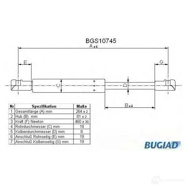 Амортизатор багажника, упор задней двери BUGIAD 4043193107459 bgs10745 1503451 K 93UBS изображение 0