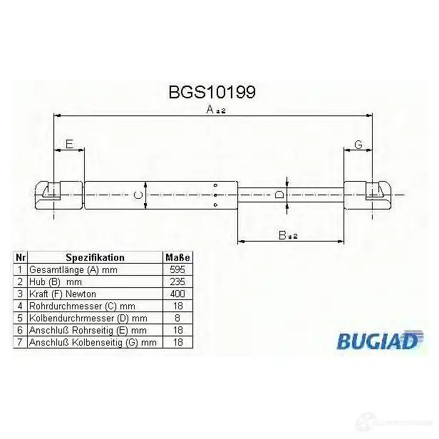 Амортизатор багажника, упор задней двери BUGIAD 1503084 bgs10199 WMTW E 4043193101990