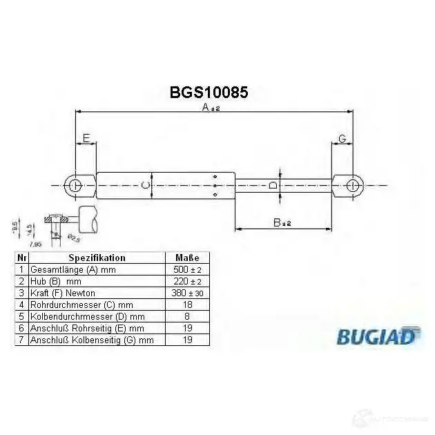 Амортизатор багажника, упор задней двери BUGIAD 090V 2M bgs10085 1503036 4043193100856