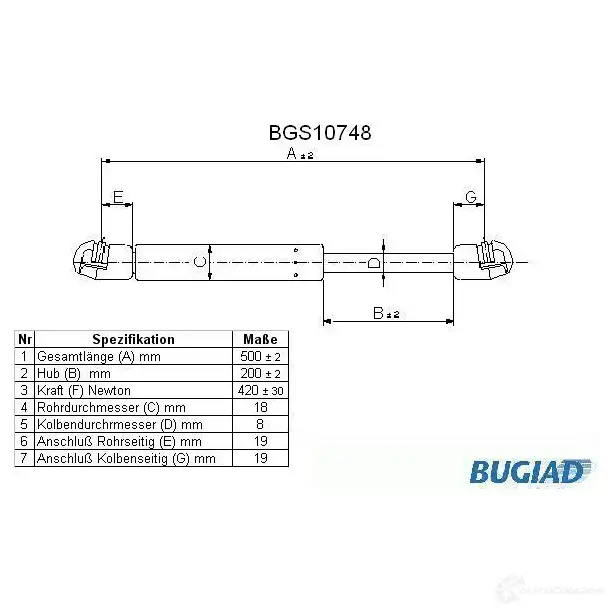 Амортизатор багажника, упор задней двери BUGIAD 1503454 bgs10748 EF0 ZR7 4043193107480 изображение 0