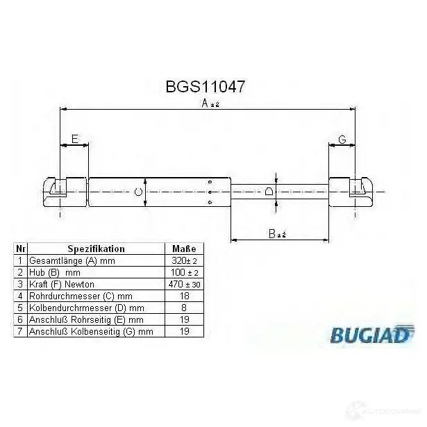 Амортизатор багажника, упор задней двери BUGIAD bgs11047 I 78X53B 1503746