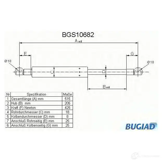 Амортизатор багажника, упор задней двери BUGIAD 613W6 O bgs10682 4043193106827 1503408 изображение 0