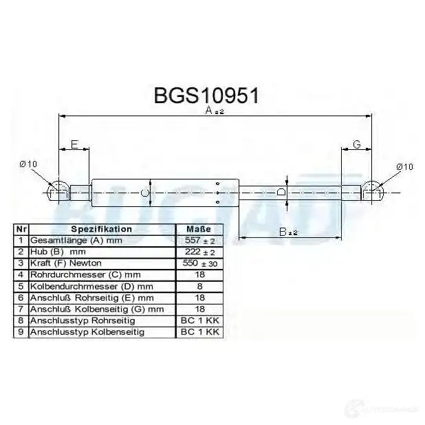 Амортизатор багажника, упор задней двери BUGIAD bgs10951 1503651 3 4OF1RS 4043193109514