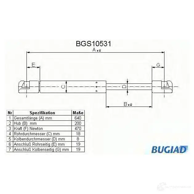 Амортизатор багажника, упор задней двери BUGIAD ARMYL 1E 1503287 bgs10531 4043193105318