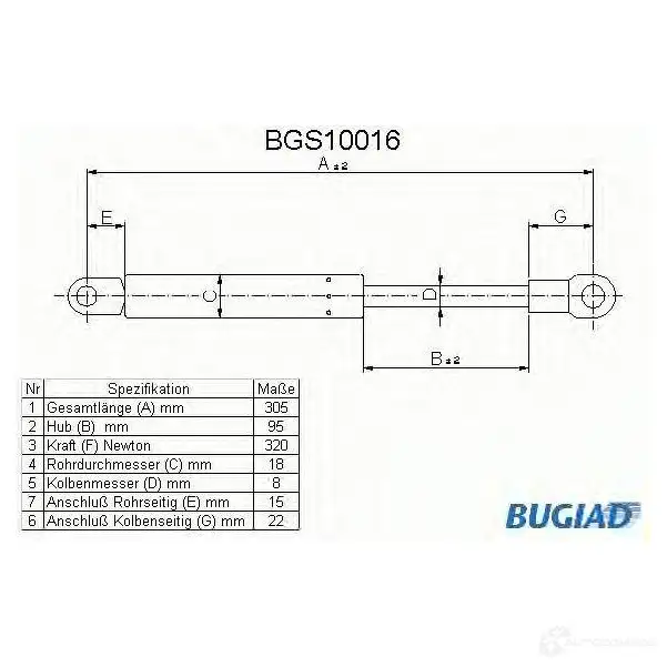 Амортизатор багажника, упор задней двери BUGIAD bgs10016 WB Y3LI 4043193100160 1503001