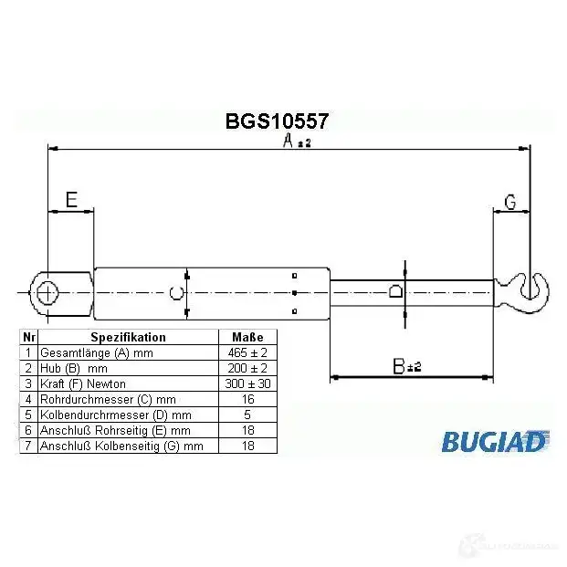 Амортизатор багажника, упор задней двери BUGIAD OJQP14 0 1503311 bgs10557 4043193105578