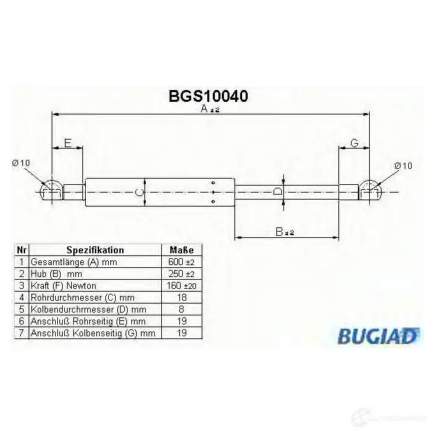 Амортизатор багажника, упор задней двери BUGIAD 4043193100405 1503015 bgs10040 0 BIS30 изображение 0