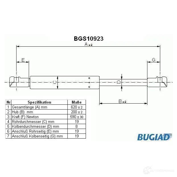 Амортизатор багажника, упор задней двери BUGIAD 1503624 bgs10923 4043193109231 JL1K O4A изображение 0