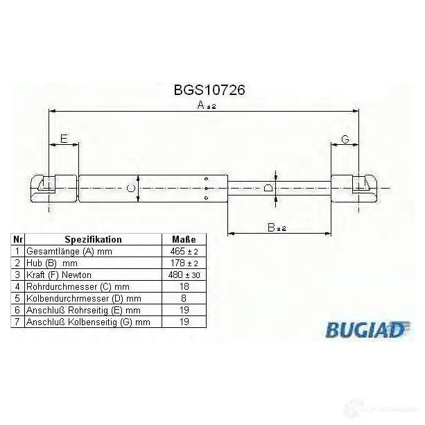 Амортизатор багажника, упор задней двери BUGIAD CI NXO 1503434 bgs10726 4043193107268