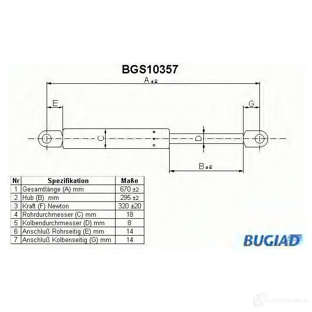 Амортизатор багажника, упор задней двери BUGIAD 77A 5XD9 4043193103574 bgs10357 1503166