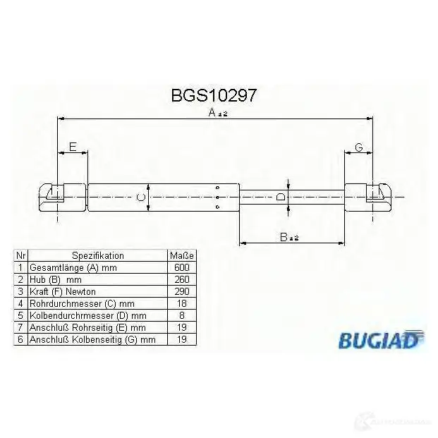 Амортизатор багажника, упор задней двери BUGIAD U99 CHE 4043193102973 1503135 bgs10297
