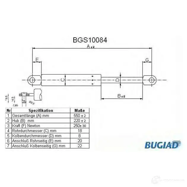 Амортизатор багажника, упор задней двери BUGIAD 4043193100849 POL DKSZ bgs10084 1503035