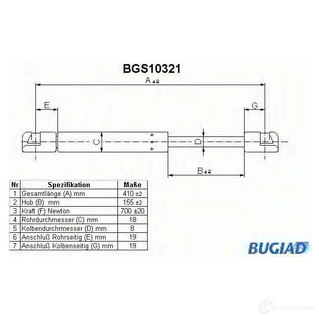Амортизатор багажника, упор задней двери BUGIAD bgs10321 4FN XO 1503148 4043193103215