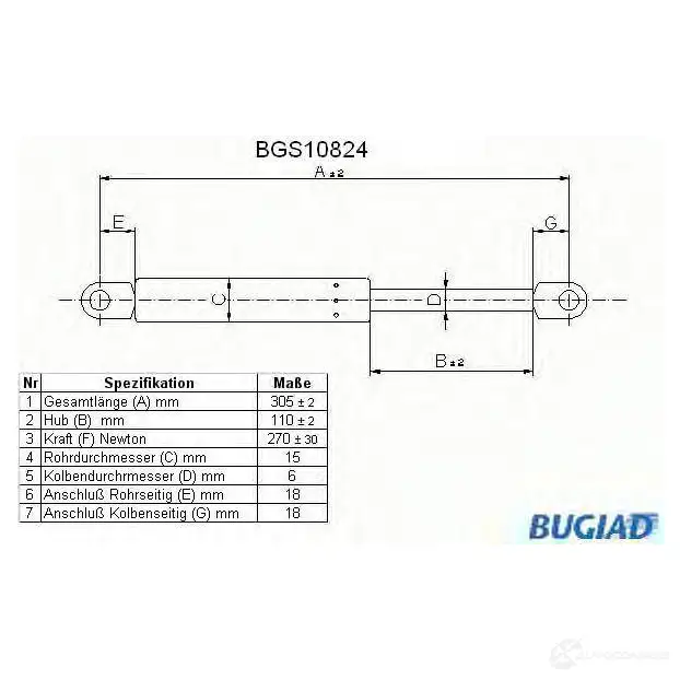 Амортизатор багажника, упор задней двери BUGIAD CR X3V bgs10824 4043193108241 1503525