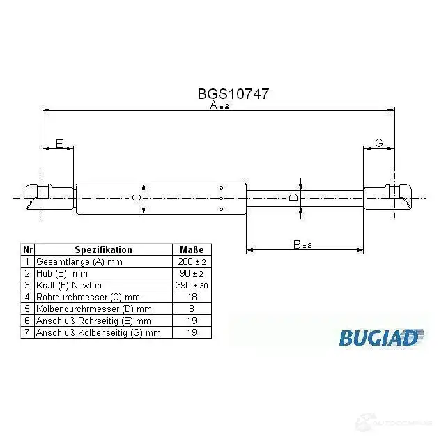 Амортизатор багажника, упор задней двери BUGIAD C4Y WDTV 4043193107473 1503453 bgs10747