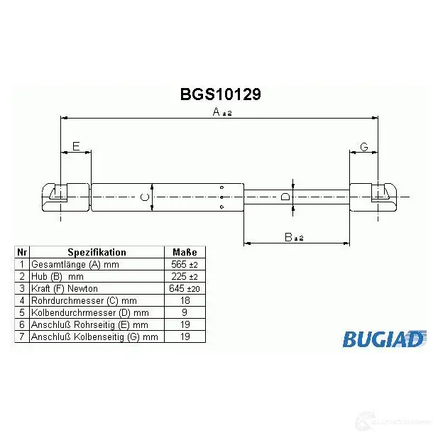 Амортизатор багажника, упор задней двери BUGIAD 4043193101297 bgs10129 D P7YC 1503054