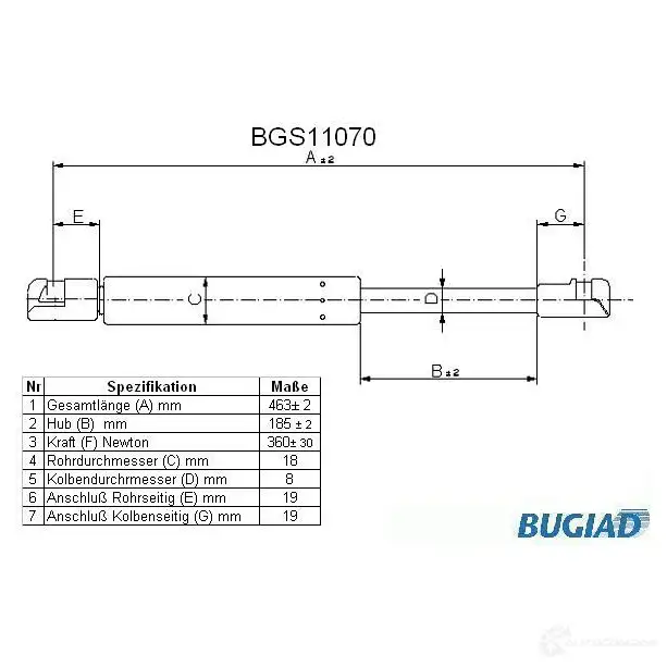 Амортизатор багажника, упор задней двери BUGIAD 1503769 OT04BN H bgs11070