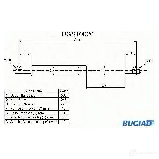 Амортизатор багажника, упор задней двери BUGIAD bgs10020 4043193100207 1503004 HQ AHP