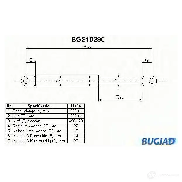 Амортизатор багажника, упор задней двери BUGIAD 1503131 4043193102904 KDOHT SN bgs10290