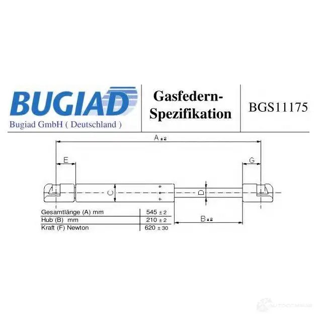 Амортизатор багажника, упор задней двери BUGIAD 1503873 bgs11175 Y5TBJ C изображение 0