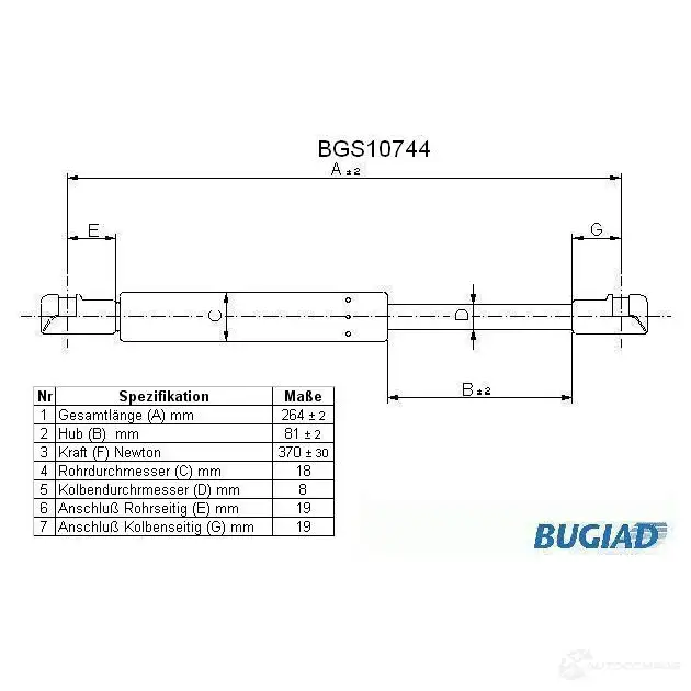 Амортизатор багажника, упор задней двери BUGIAD FIT DD 1503450 4043193107442 bgs10744