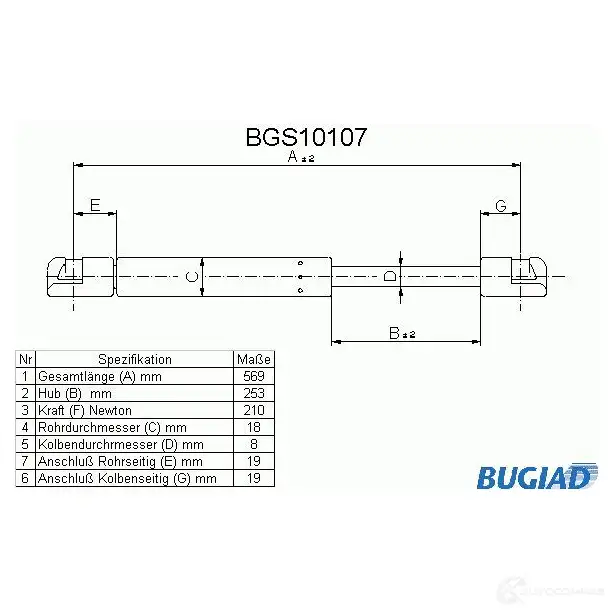 Амортизатор багажника, упор задней двери BUGIAD HP XN6AI 1503046 4043193101075 bgs10107