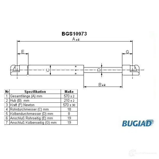 Амортизатор багажника, упор задней двери BUGIAD 1503673 4043193109736 bgs10973 CL2I 2VT