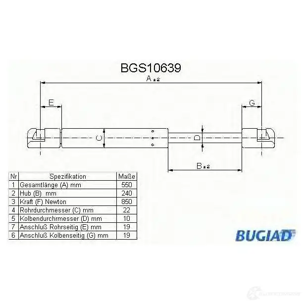 Амортизатор багажника, упор задней двери BUGIAD bgs10639 4043193106391 1503371 TW 6P9 изображение 0