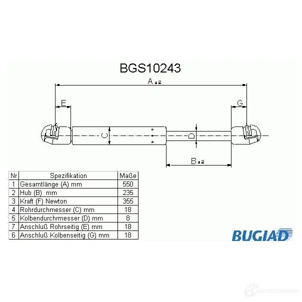 Амортизатор багажника, упор задней двери BUGIAD 1503106 bgs10243 9E7X L 4043193102430