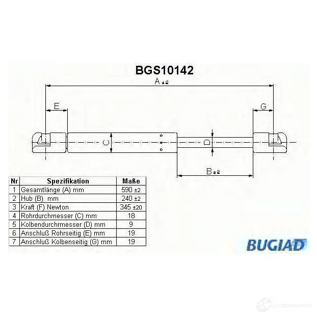 Амортизатор багажника, упор задней двери BUGIAD 93DEO 3 4043193101426 1503059 bgs10142