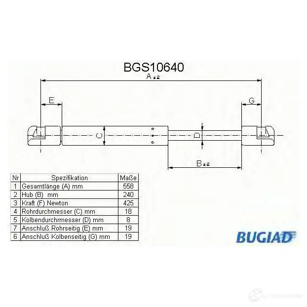 Амортизатор багажника, упор задней двери BUGIAD 7 Q7H61V bgs10640 1503372 4043193106407
