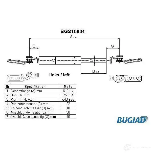 Амортизатор багажника, упор задней двери BUGIAD 1503605 NZOT QX bgs10904 4043193109040 изображение 0