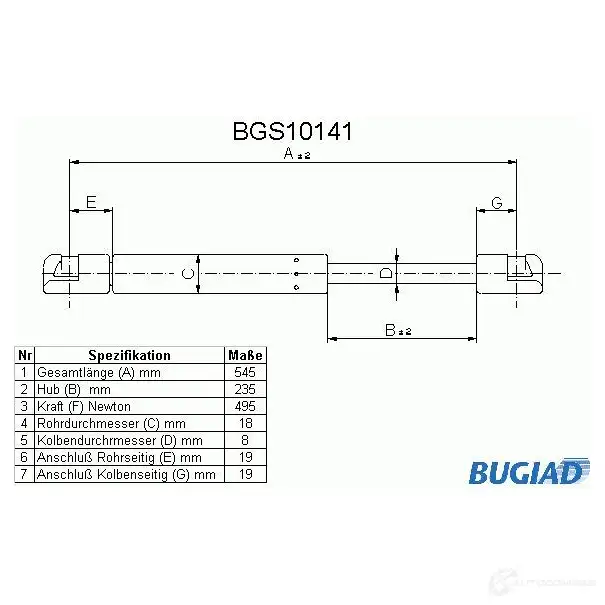 Амортизатор багажника, упор задней двери BUGIAD bgs10141 1503058 4043193101419 88 39EZ изображение 0